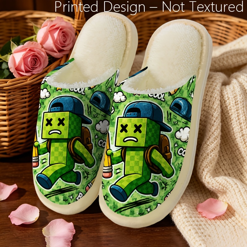 TEMU Printed Design Non-textured Elegant Women's Indoor Slippers, Trendy Cartoon Print, Perfect For Holiday Gifts, Casual And Relaxing Home Shoes.,
