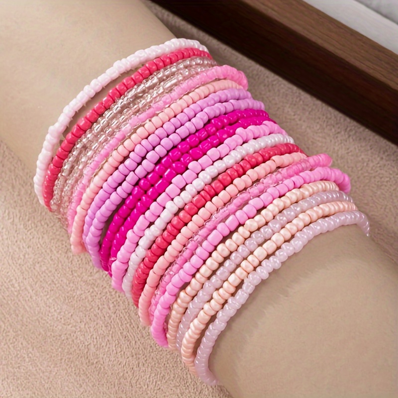 20pc Boho Gradient Beaded Stretch Bracelets Set, Mixed Elastic