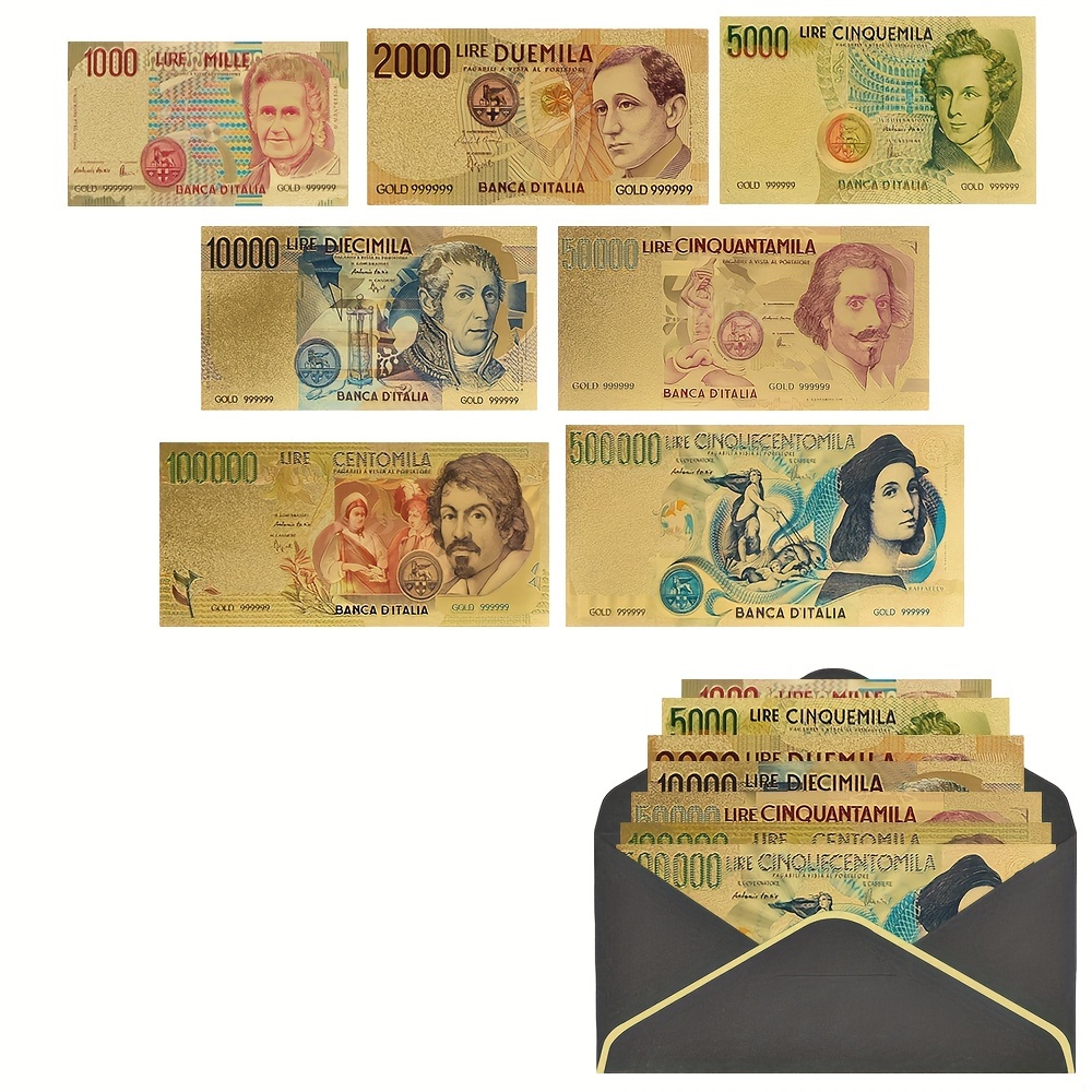 

Italian Commemorative Banknote Set Envelopes - 7pcs , For &