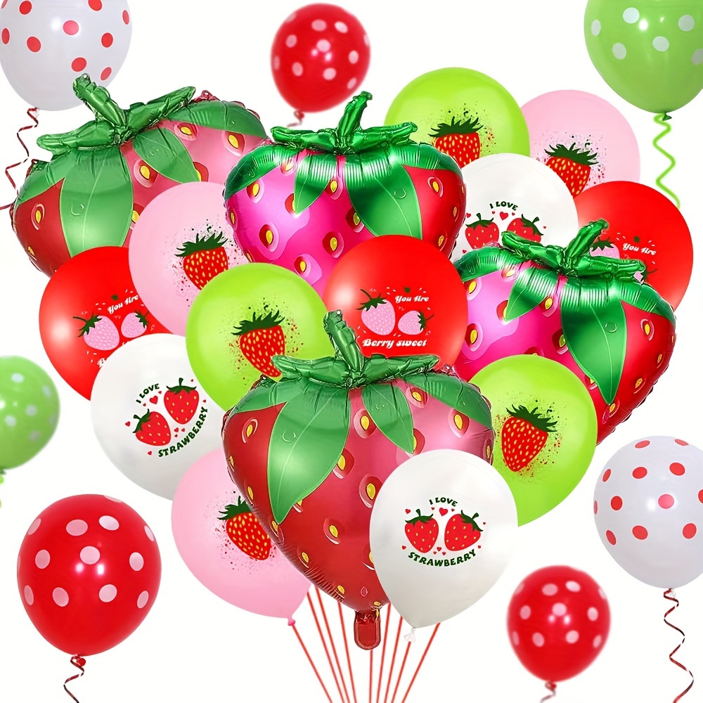 

30pcs, Strawberry Latex Balloon Set, Strawberry Aluminum Mold, Theme Party, Suitable For Summer Party, Birthday, Graduation, Photography, Room Decoration, Background Decoration, Scene Decoration