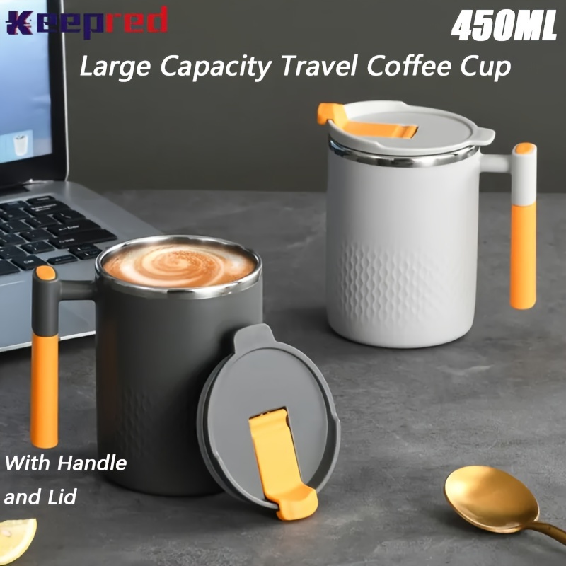 

Keepred 450ml/15.22oz Coffee Mug With Handle And Lid, 304 Stainless Steel Coffee Travel Mug Water Cups, For Office Outdoor Home, Birthday Gifts, Valentine's Day Gifts