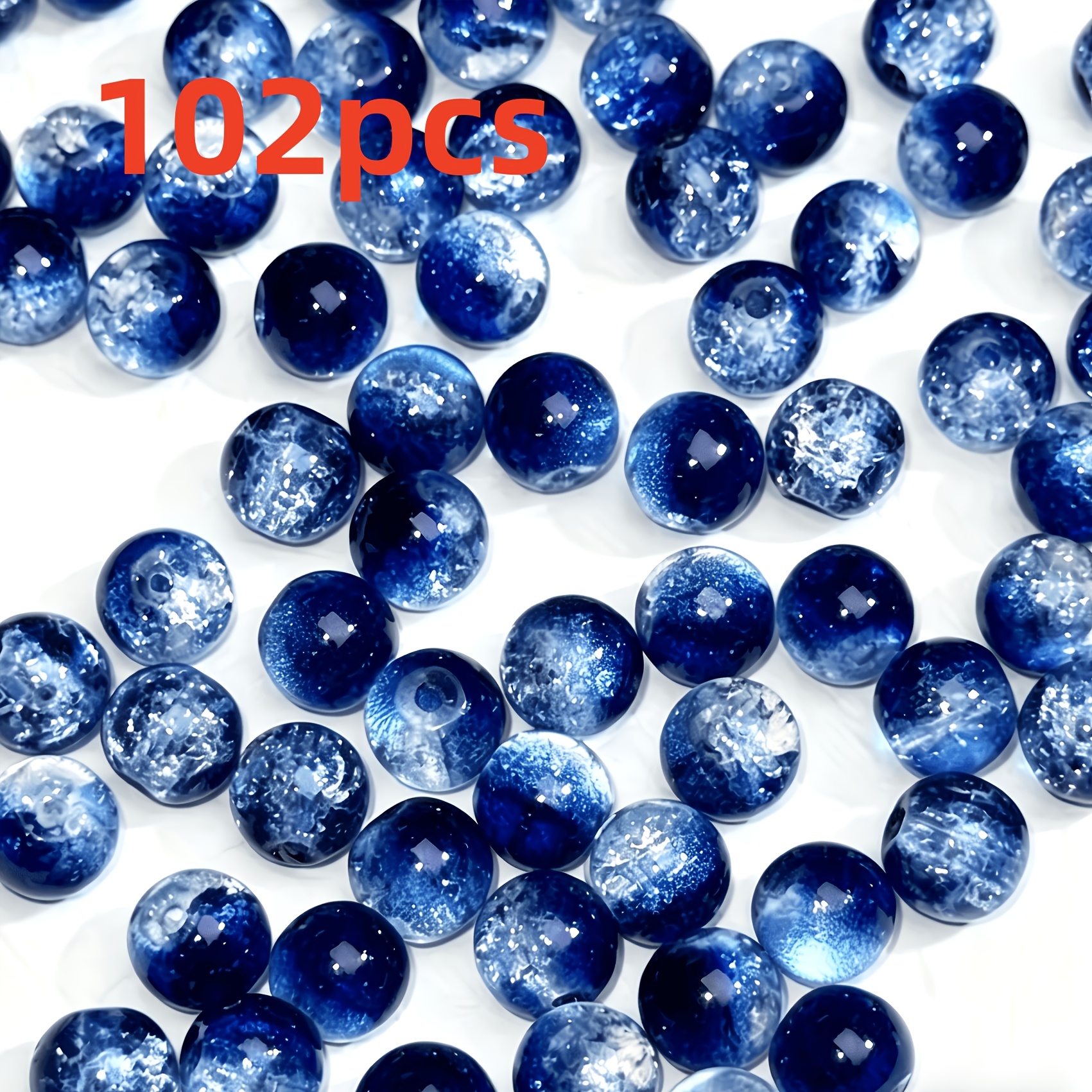 TEMU 102pcs Perles de Verre Rondes de 8mm - Dégradé Bleu Foncé pour la Fabrication de Bijoux DIY, Perles Ombrées Bleues pour la Création de Boucles