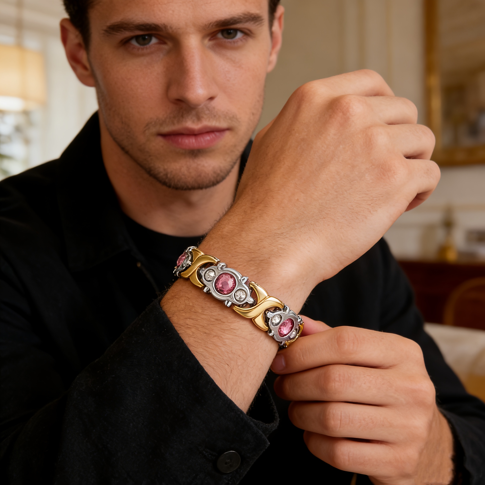 Men's Stylish X-Clasp Wide Bracelet Watch Strap
