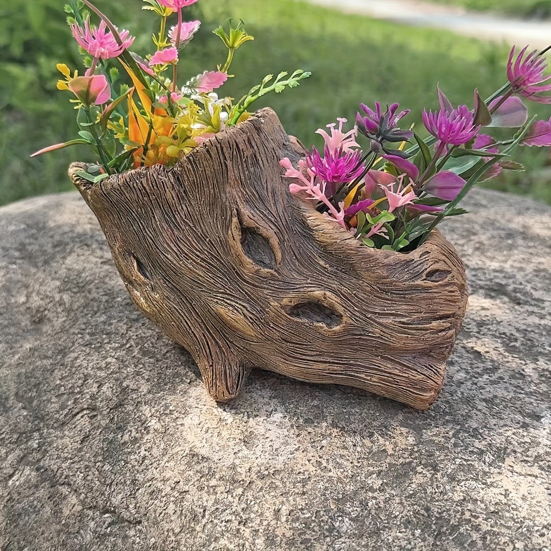 

Pot de Fleurs en Résine Écologique pour Succulentes - Design de Racine en Bois, Forme de Souche d'Arbre