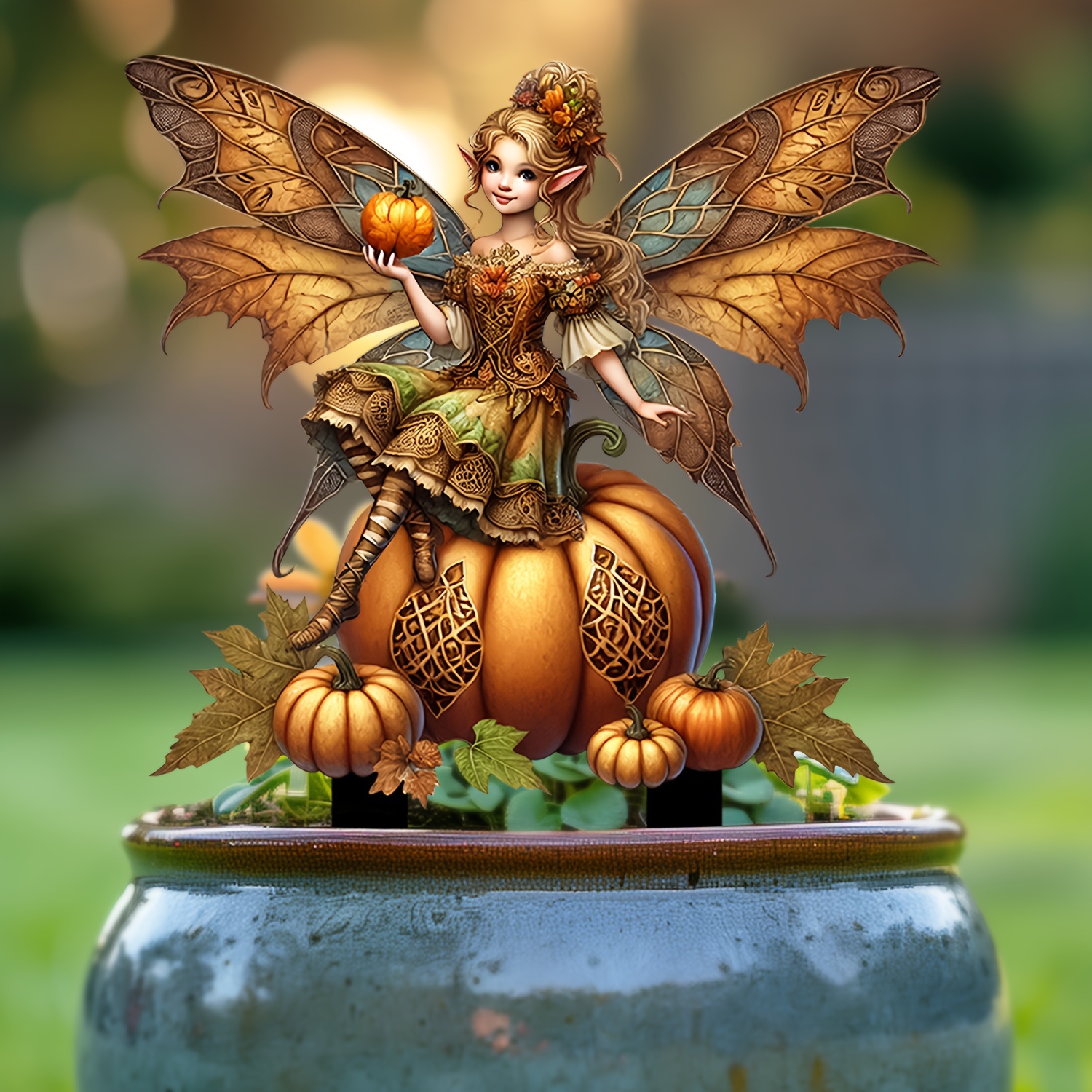 

Autumn Pumpkin Fairy Acrylic Garden Stake 11.8"x10.6" - Boho Outdoor Art, Ideal For Planters & Yard Decor, Perfect Gift For Plant Enthusiasts, Durable Outdoor Plaque