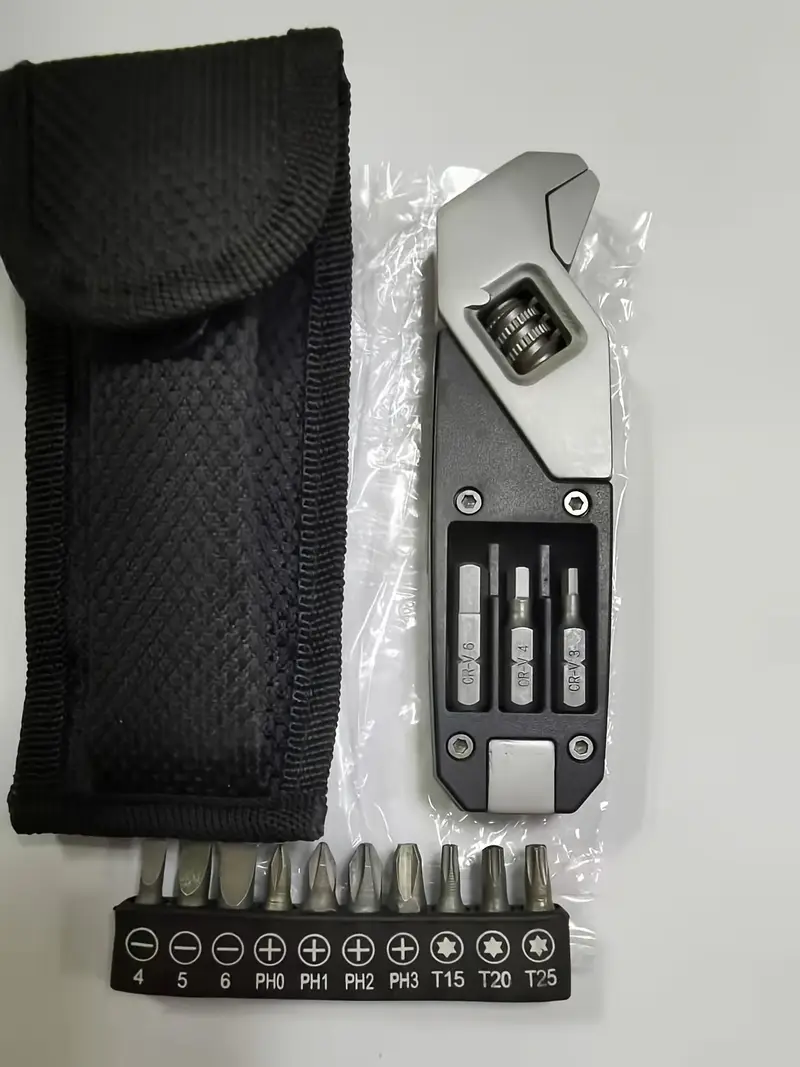 stainless steel adjustable wrench folding allen wrench multi tool with screw bits set durable steel construction versatile adjustable feature no details 7
