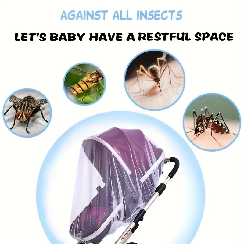 Durable White Baby Carriage Mosquito Net - Breathable Polyester Mesh for Strollers, Bassinets & Portable Cribs - Perfect for Outdoor Use with Kids