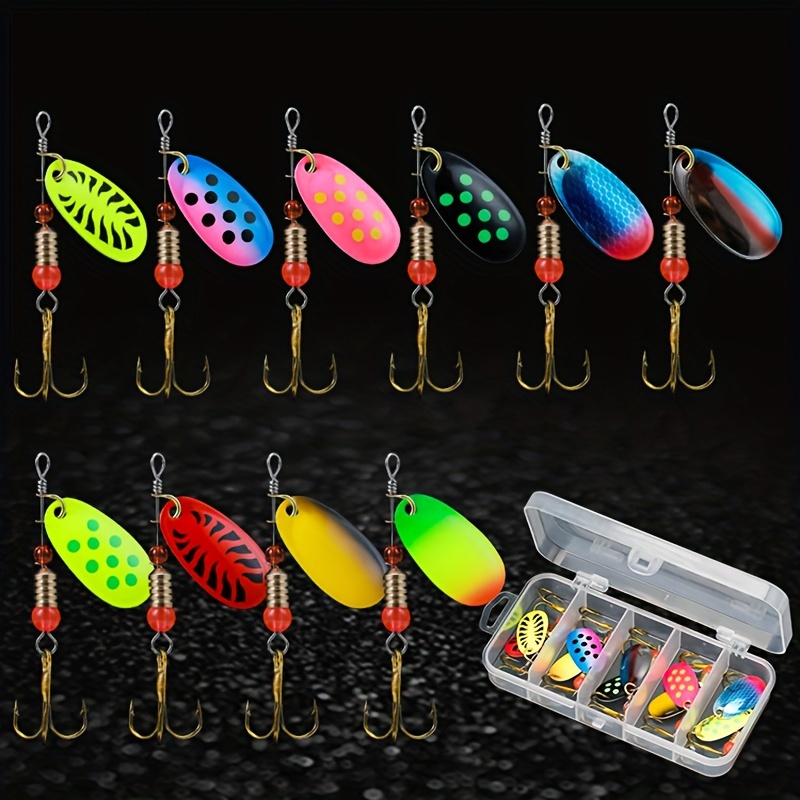 

10pcs/set Fishing Spinner Lure, Bionic Hard Bait With Treble Hook, Outdoor Fishing Tackle