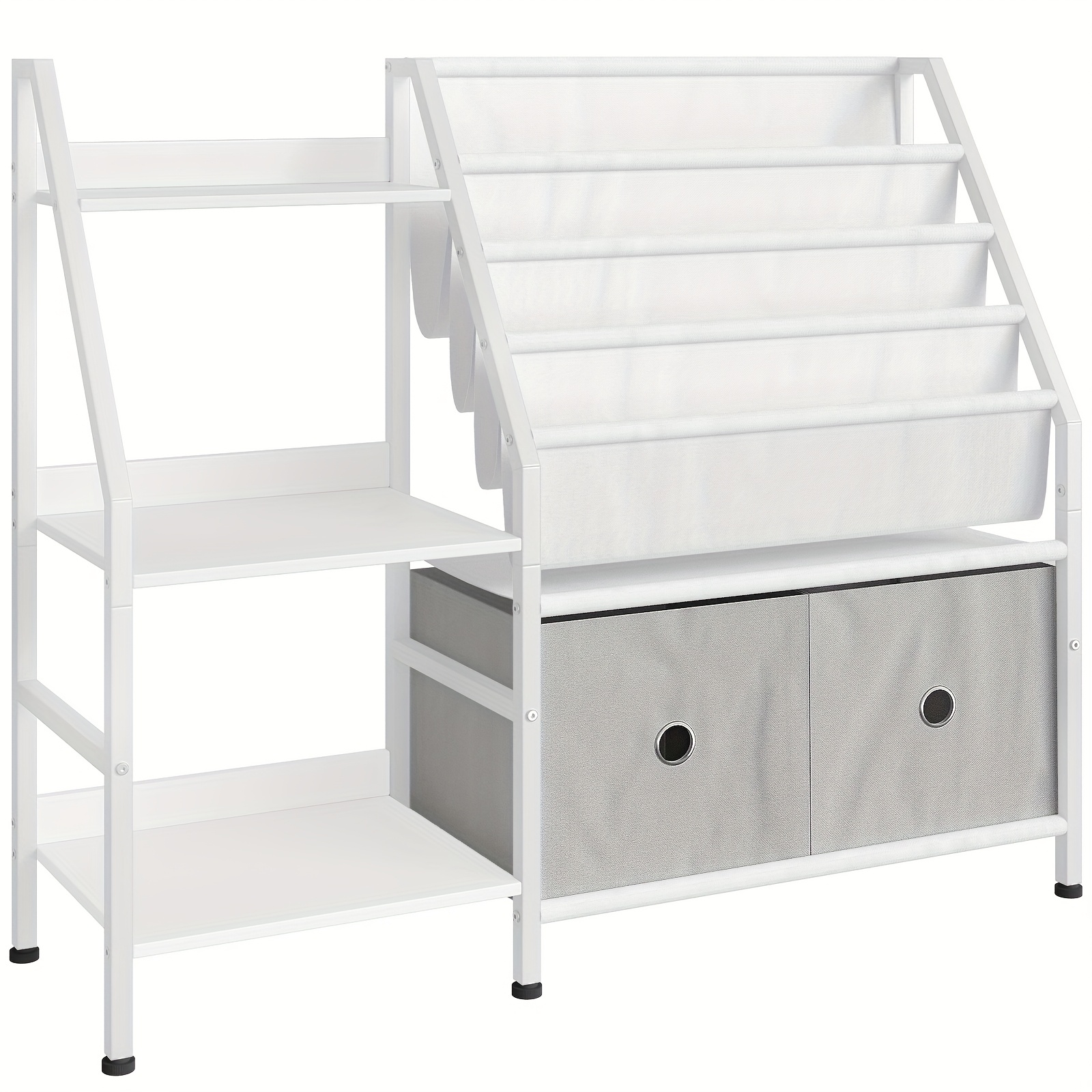 TEMU 3-tier White Multifunctional Bookshelf, Book Display And Storage Rack, Tiered Stepped Storage Bookshelf With 2 Retractable Storage Drawers For