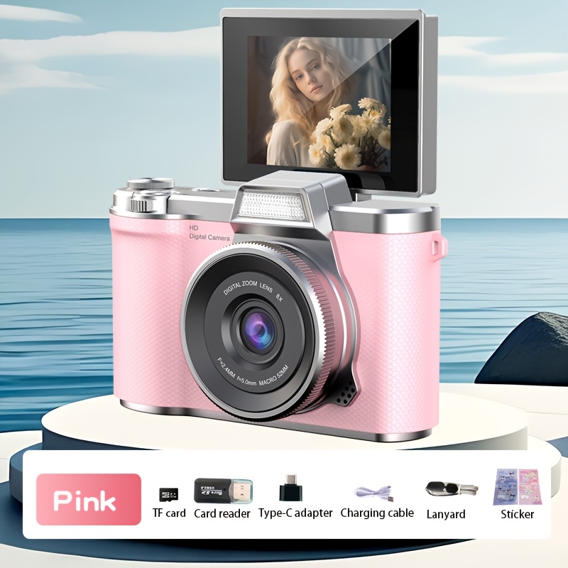 TEMU Nouveau Appareil Photo Numérique Rétro CCD 1080P Écran 2,4 Pouces avec Pivot à 180° pour Selfies Zoom 8x Enregistrement Vidéo Supporté Appareil
