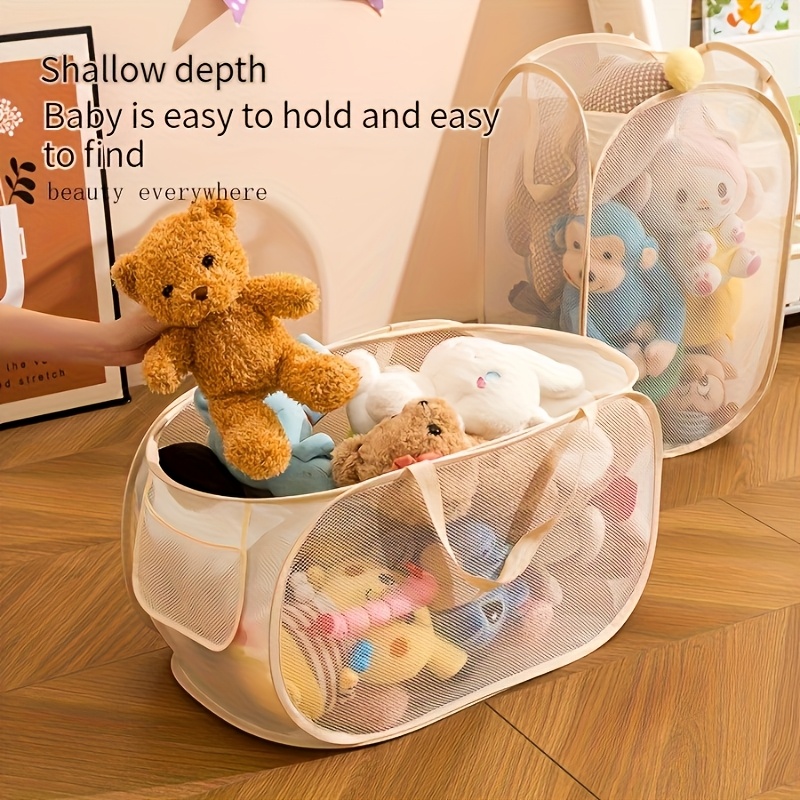 Teddy Bear Mesh Toy Storage Foldable Doll Storage Box Organizer Plush Toys  Dolls Durable
