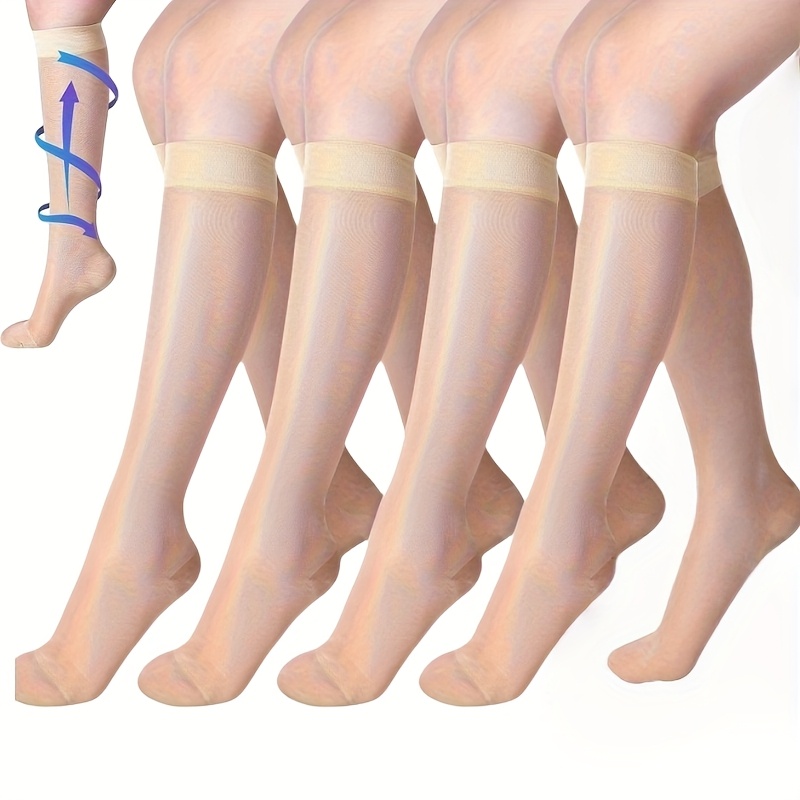 E-shop 4 Stück transparente Kompressionssocken, Unisex, 20-30 mmHg, aus einer Nylon- superelastischen Fasermischung, stufenweise Kompression, mit