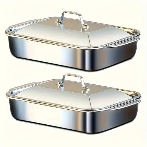 2pcs set of stainless steel covered baking trays large capacity suitable for family barbecues desserts seafood and buffets 1 pot 1 lid