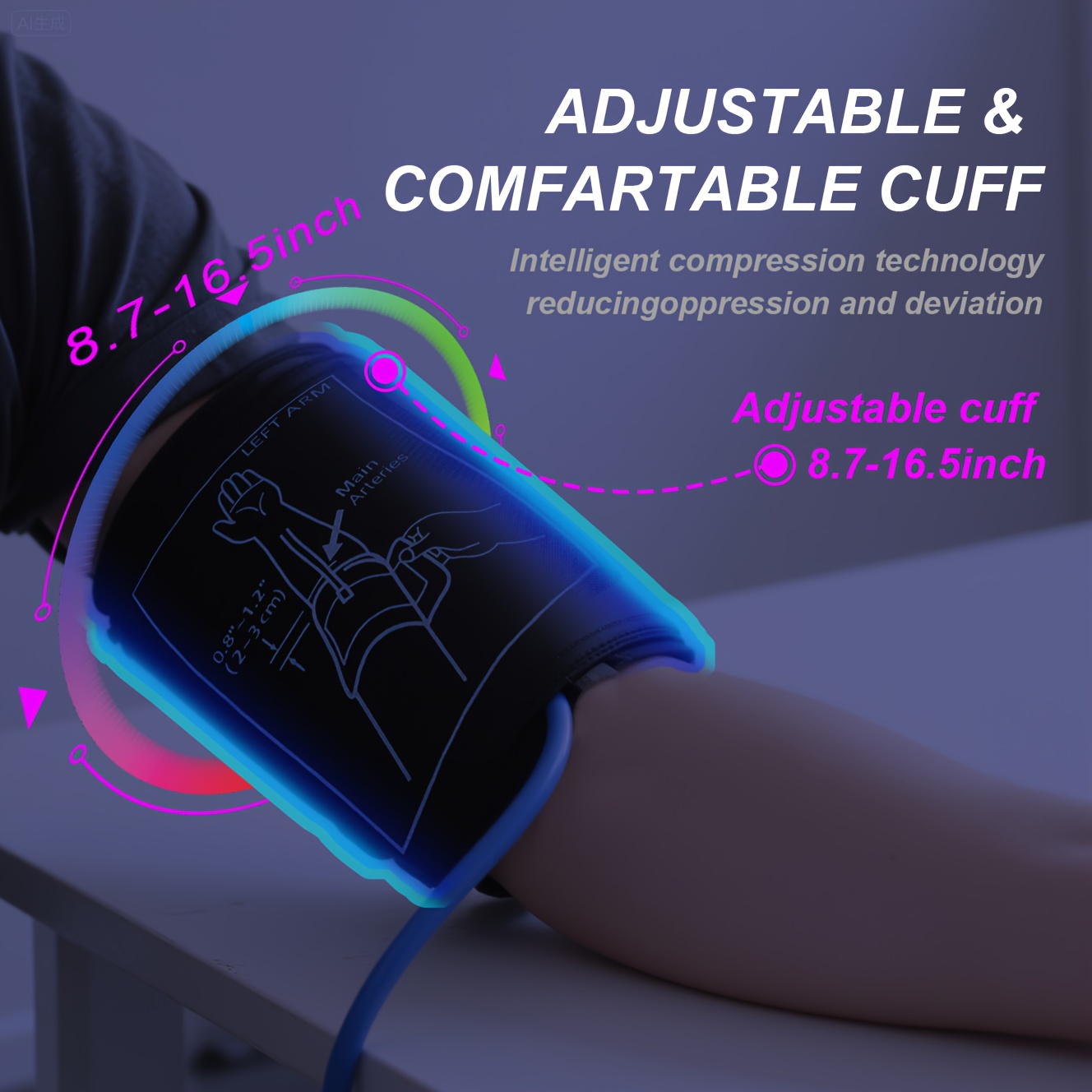 Puxzo Premium New Automatic Blood Pressure Monitor: Heart Rate Monitoring + Oversized Cuff, 120-Reading Memory, LED Large Screen with Tri-Colour Backlight Alerts, Dual-Power Portable Design. Blood Pressure And Heart Rate Monitor, Includes 4 Batteries - Image 9