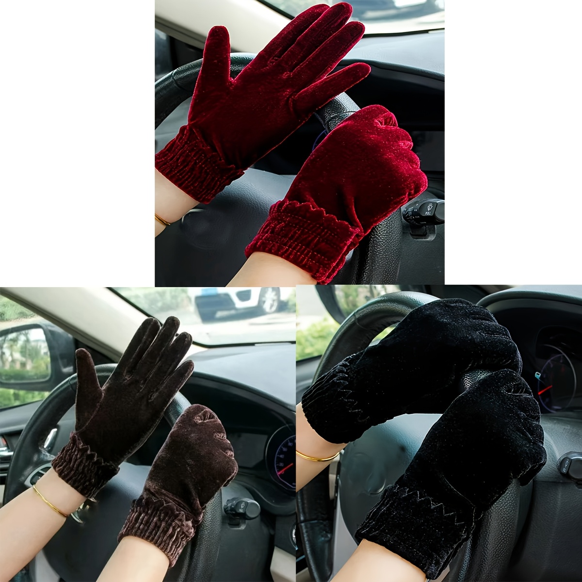 TEMU Elegant Monochrome Velvet Gloves Short Thick Warm Etiquette Gloves Party Banquet Performance Decorative Gloves