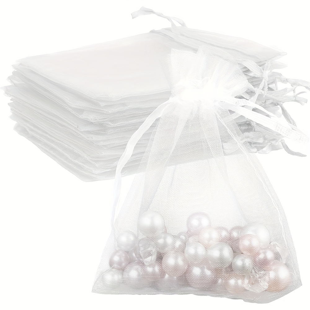 

50/ Pack White Organza Drawstring Bags, 4x6 Inch (10x15cm) Foldable Linen Pouches For Jewelry, Wedding Favors, Party Gifts, Candy - Indoor & Outdoor Use