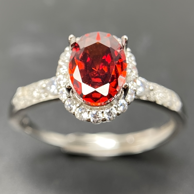 Classic Design Adjustable Ring with Garnet Red Stone, S95 Silver