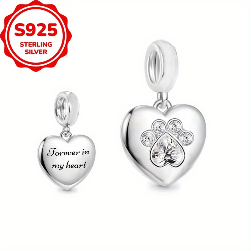 Image of 1pc 925 Sterling Silvery Animal Heart Shaped Design Bracelet Or Necklace Charms Beads Making Birthday Or Mother's Day Gift