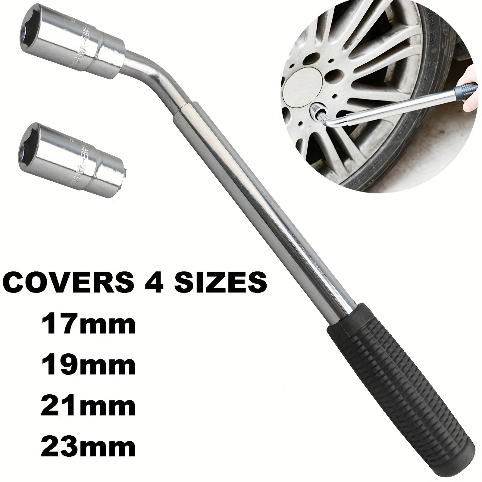 TEMU 1pc Dayplus Extendable Car Wheel Wrench, Telescopic Tyre , Reversible 17mm/19mm/21mm/23mm Sockets, Mechanical , Hexagonal Head, Carbon Steel,