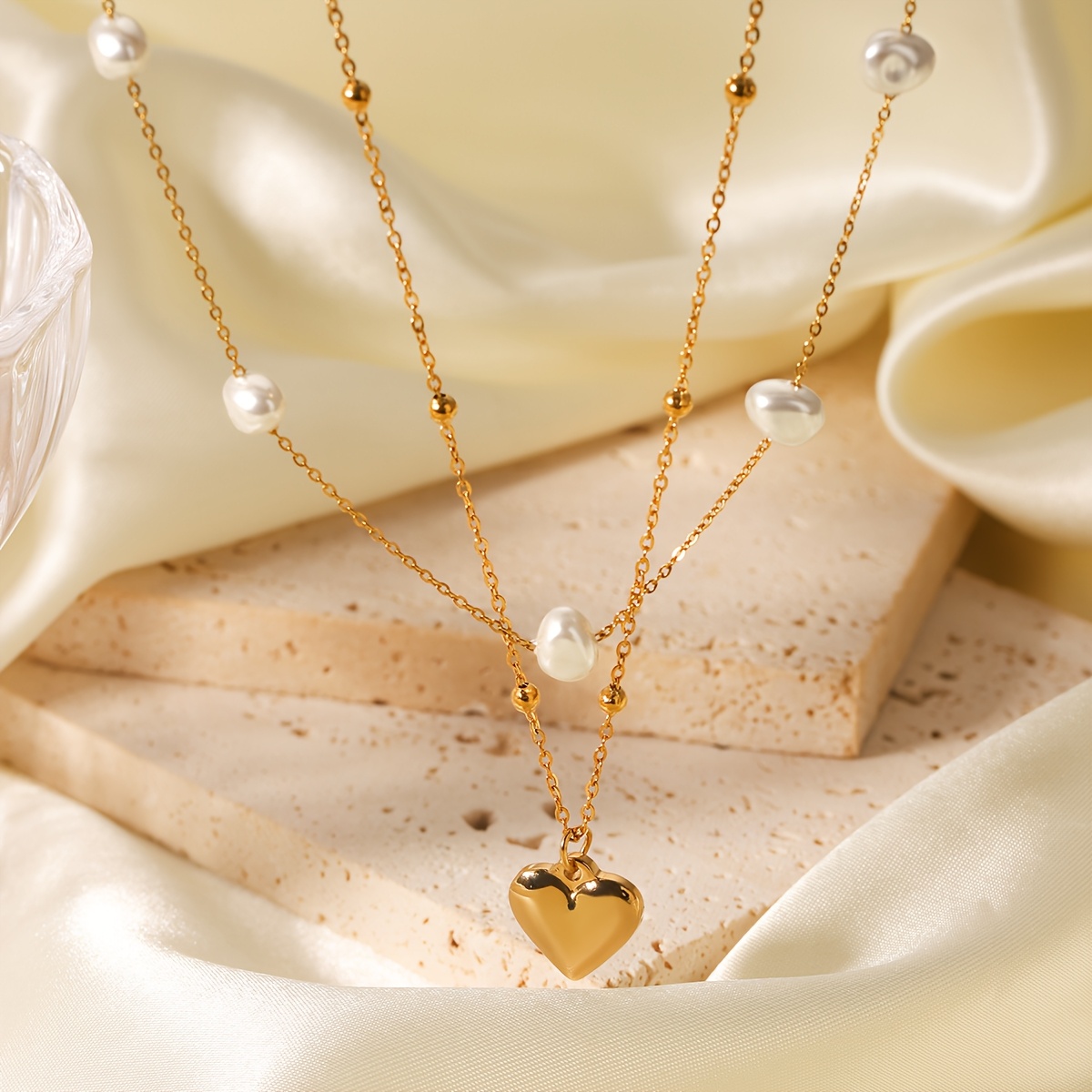 Women's 18K Gold-Plated Love Heart Double-Layer Necklace