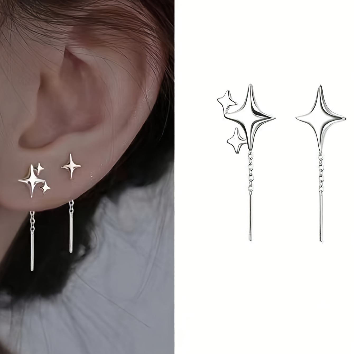 

Elegant Simple Star Drop Dangle Earrings, Copper Alloy, Fashion Long Chain Ear , Nickel Free, Suitable For & - For All