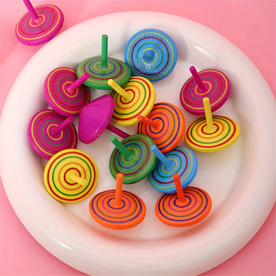 

10/15/20pcs Wooden Tops, Wooden Gyroscopes Toy, Rainbow Spin Tops For Games Party Favors Birthday Gifts, Christmas Gifts (color Random)