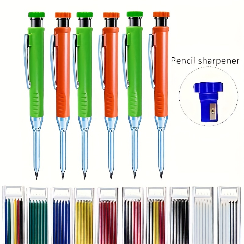 

2pcs/set (1 Pc Pen+1 Box Lead)solid Carpenter Mechanical Pencil With Sharpener For Woodworking Construction Long Head Carpenter Pencil Stationery Supplies