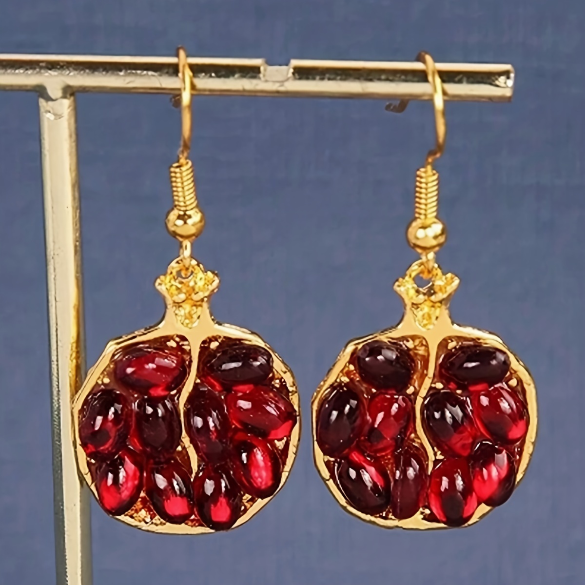 

Exquisite Pomegranate Design Red Rhinestone Inlaid Dangle Earrings Retro Cute Style Trendy Holiday Earrings