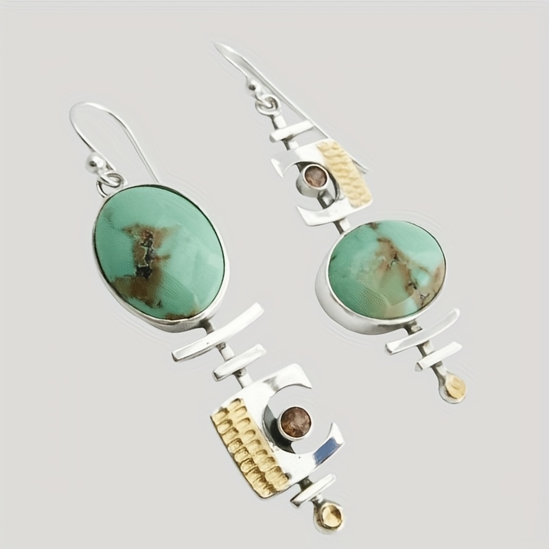 Boho Turquoise Earrings Vintage Geometric Pendant