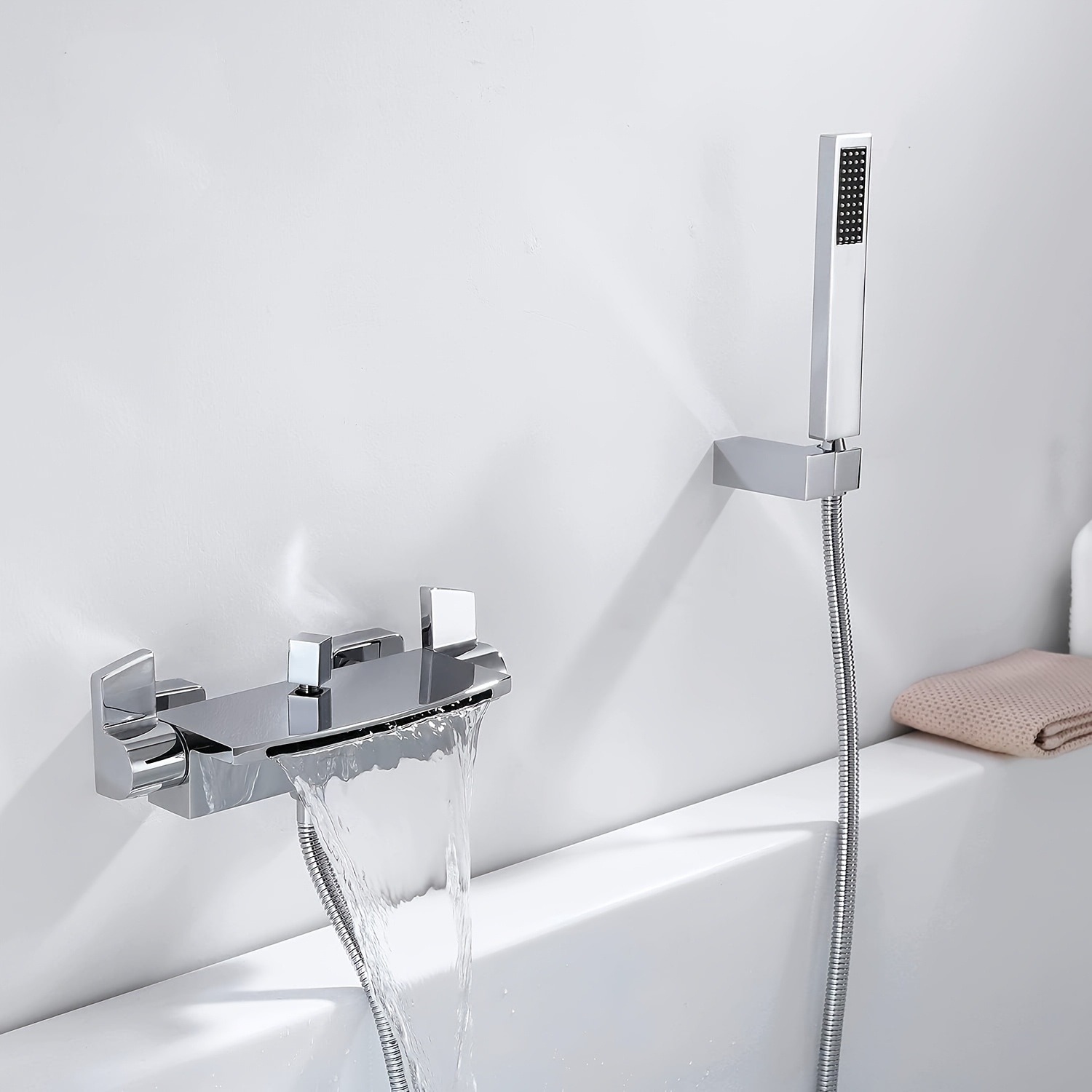 Modern Wall-mounted Waterfall Bath Shower Tap With Pause Function - Black Mixer Tap Suitable For Bath/shower Combo, Mixer Valve, Minimalist For Contemporary Bathrooms, Installation For Or Hotel Use