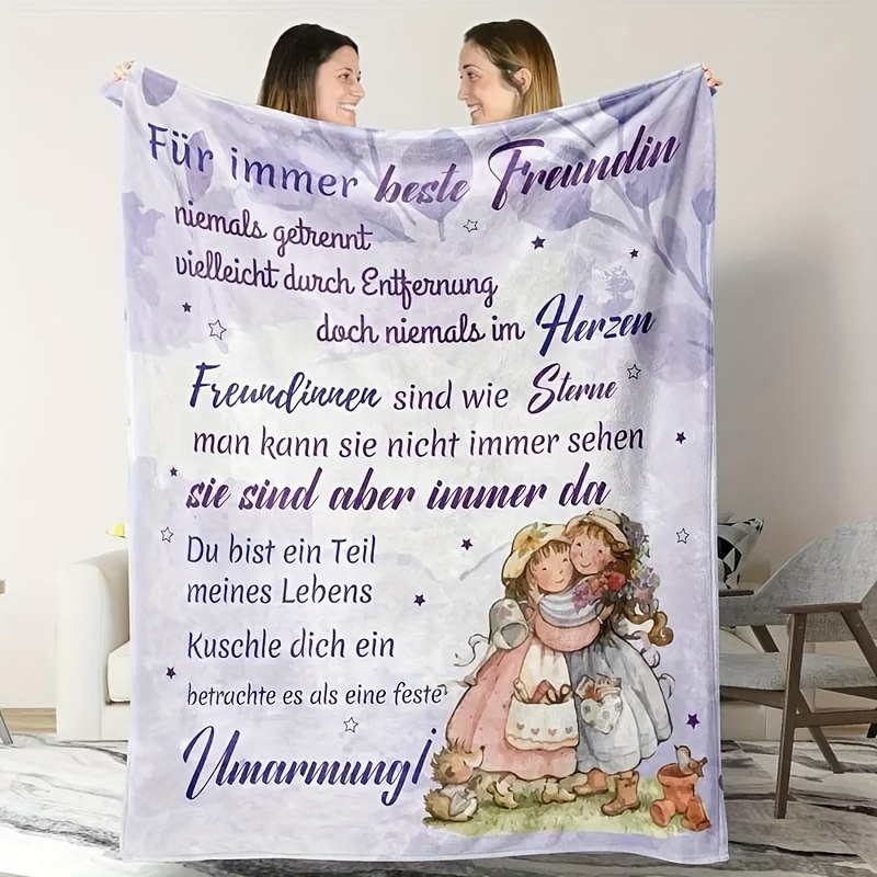 

1pc A The Best Friend, German Printed Blanket, Soft Flannel Gift Blanket; For Outdoor Beach Camping, Car, Living Room Sofa Cover, Pet Blanket, Office Cover; A Gift To A Friend