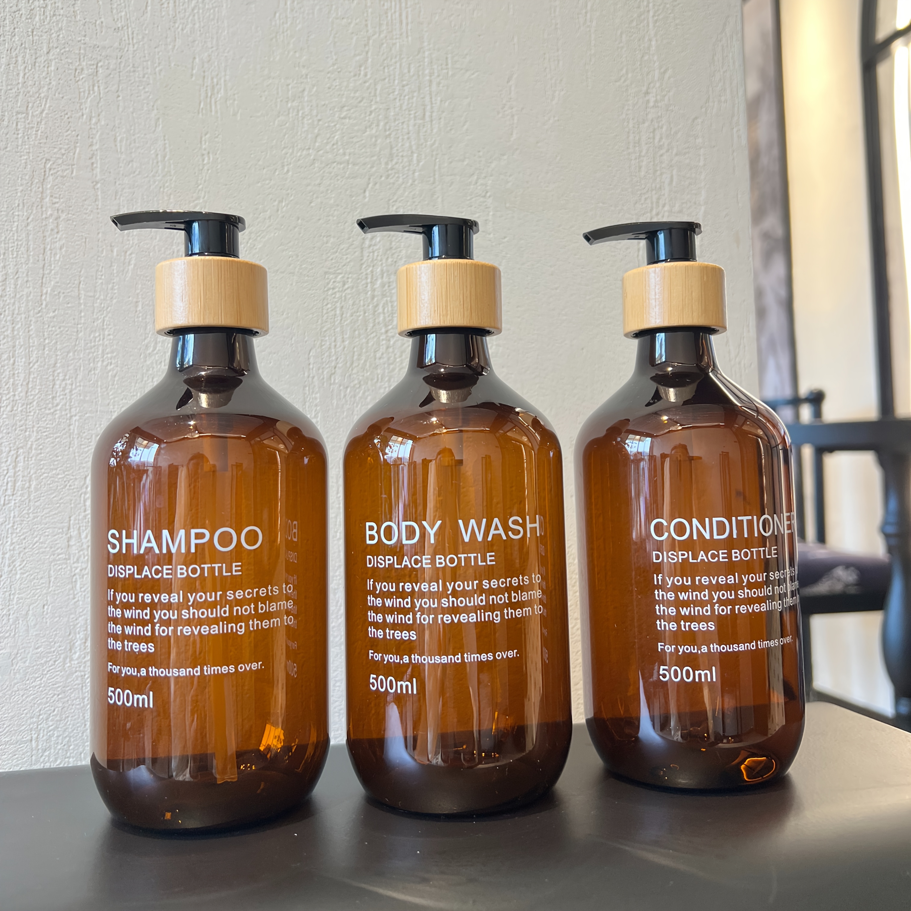 TEMU 3pcs Reusable 16.91oz Plastic Dispensing Bottles, Printed Shampoo, Body Wash, Conditioner Refillable Empty Bottles - Unscented, Pump Dispenser,