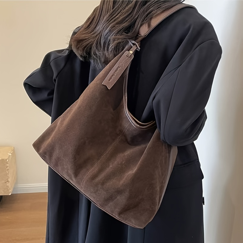 

Sac à main femme en toile de velours synthétique uni - Sangles fixes et fermeture à boucle, sac casual sous-bras avec doublure en polyester et accessoire porte-monnaie - Noir