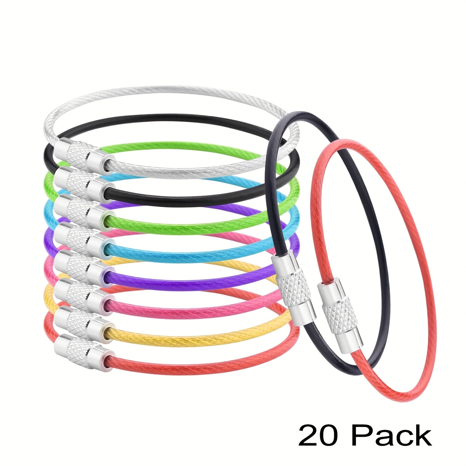 TEMU 5/10/20 Pack Stainless Steel Loops Wire Keychain Cable Large Key Rings 6 Inch Key Chain For Luggage Tags, Key Tags, Keyrings, Kitchen Utensils,