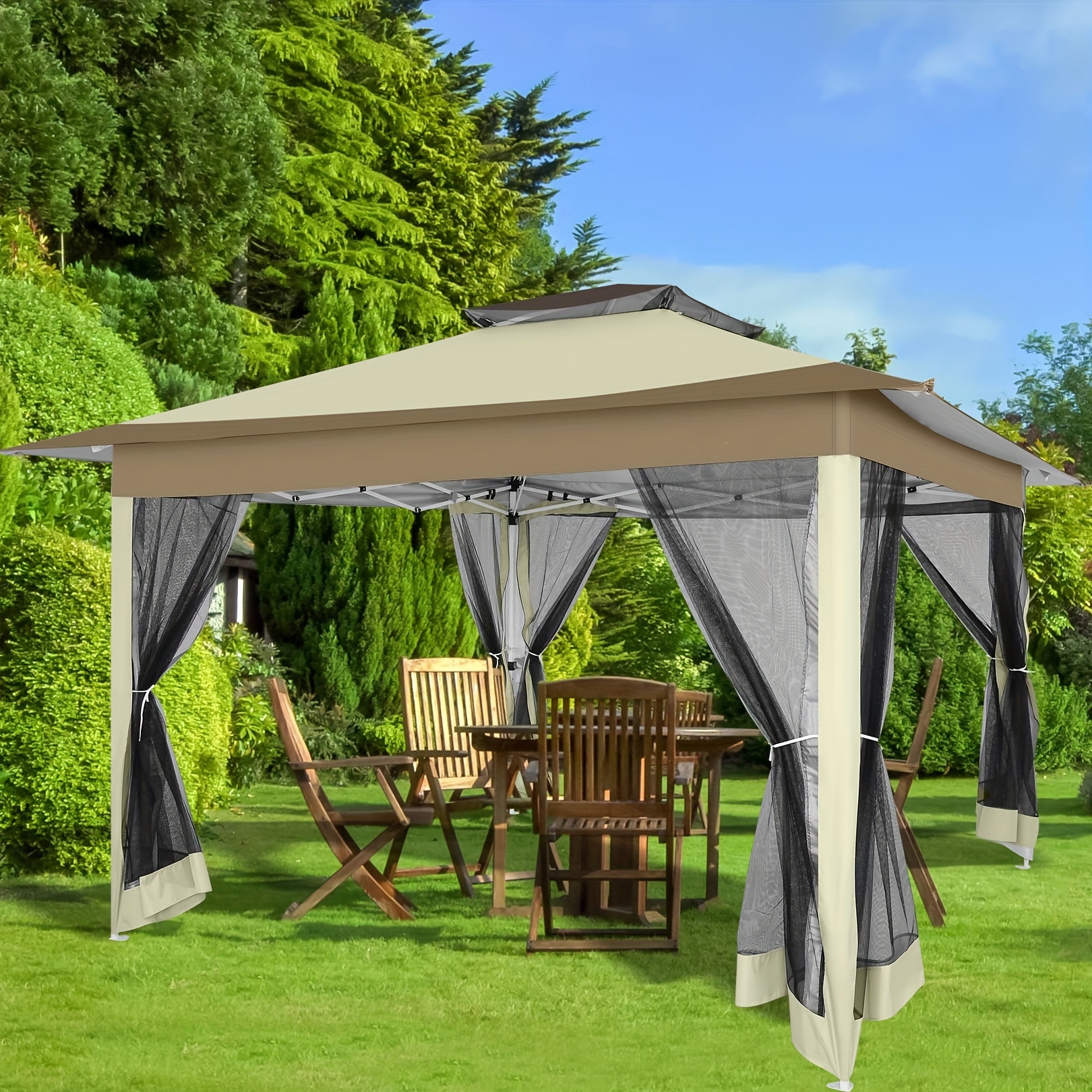 

1pc Pop Up Gazebo, 10x10 Outdoor Gazebo With Mosquito Netting, Patio Gazebo With Sidewalls For Garden, Camping, Parties, And Backyard, With Vented Top, Storage Bag, Sandbags