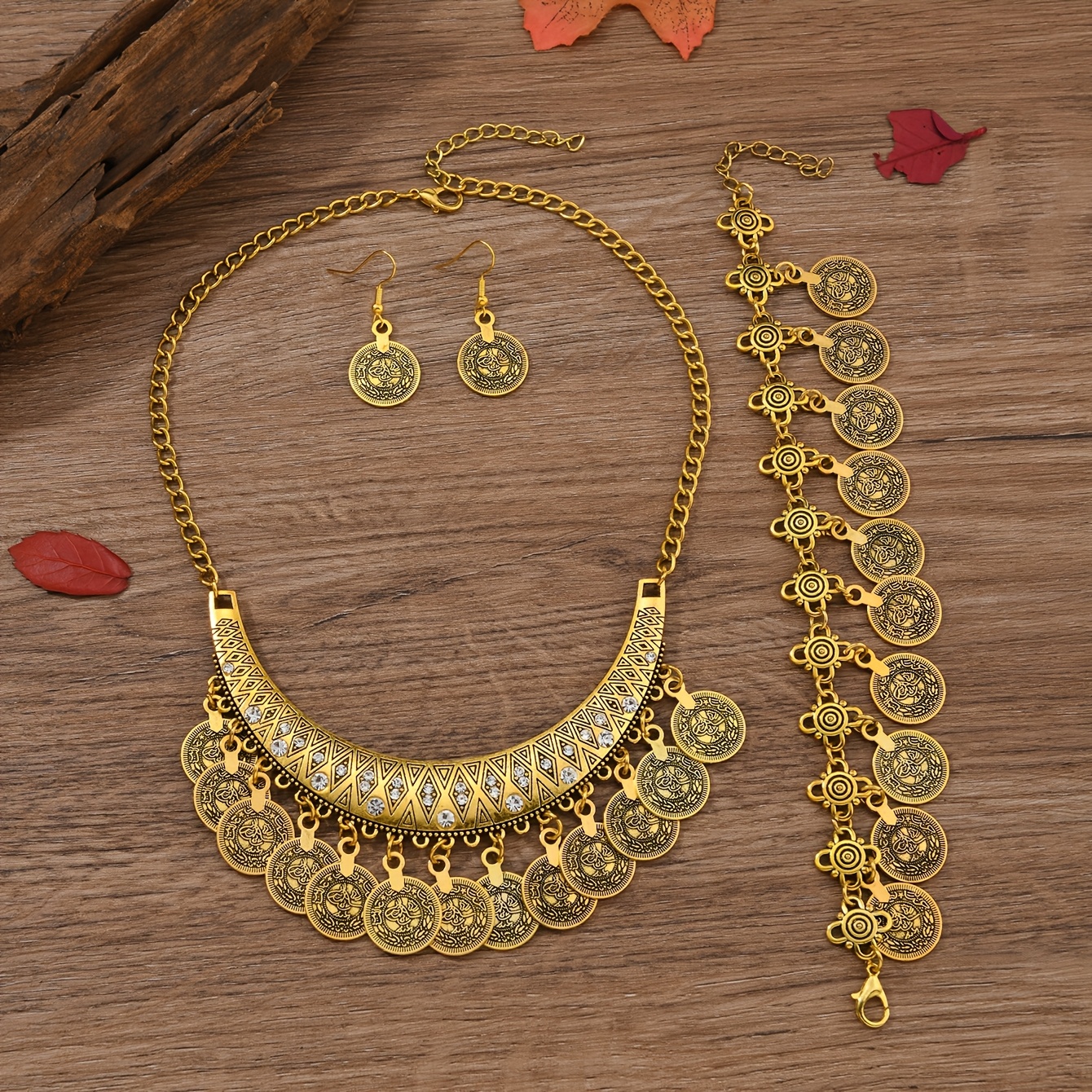 TEMU Ensemble d'accessoires de fête western vintage comprenant un collier, des boucles d'oreilles et un bracelet, parfait pour des jeux de cartes