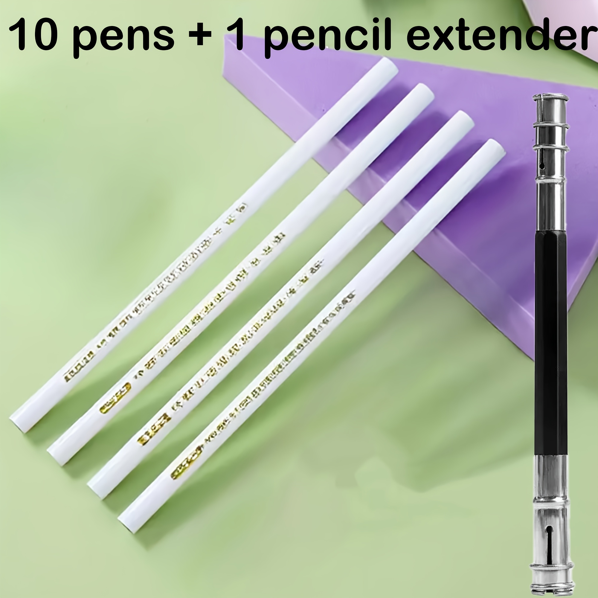 TEMU 10pcs White Charcoal Pencils And 1pc Extender, Designed For Sketching, Shading, And Mixed Media Highlighting, Suitable For Beginners And
