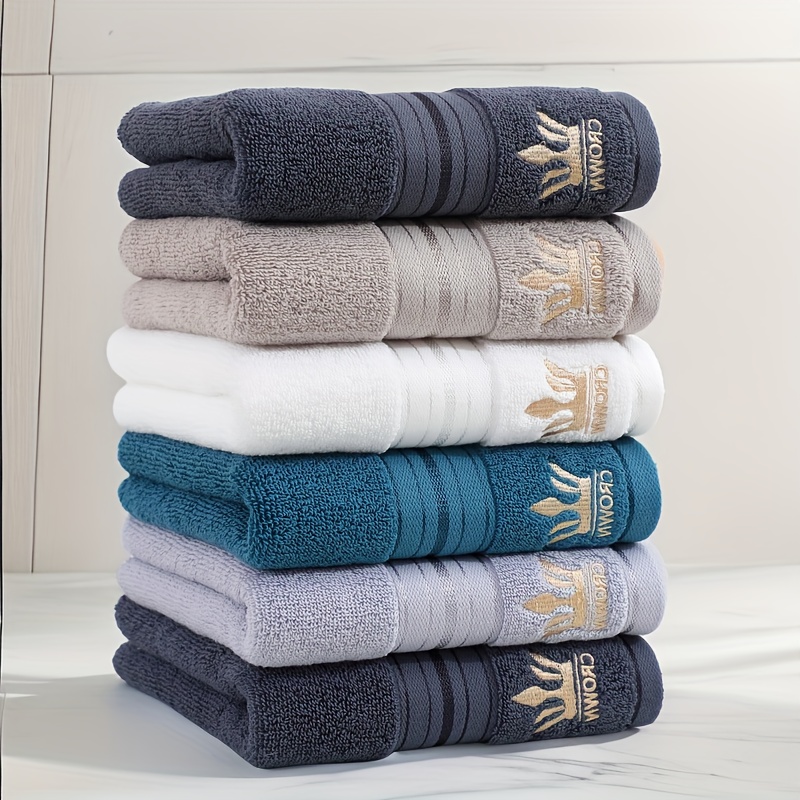Image of 6pcs Towel Set, 100% Cotton 35*75cm/13.8*30in Embroidered Premium Towels, Perfect For Daily Home Bathroom Use, Ideal For Christmas, Thanksgiving, Valentine's Day, Easter, Ultra Soft And Absorbent