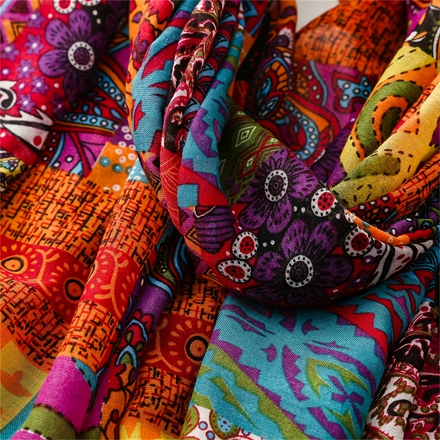 Women Men Bohemian Fringed Scarf Shawl Soft Red Print Shawls