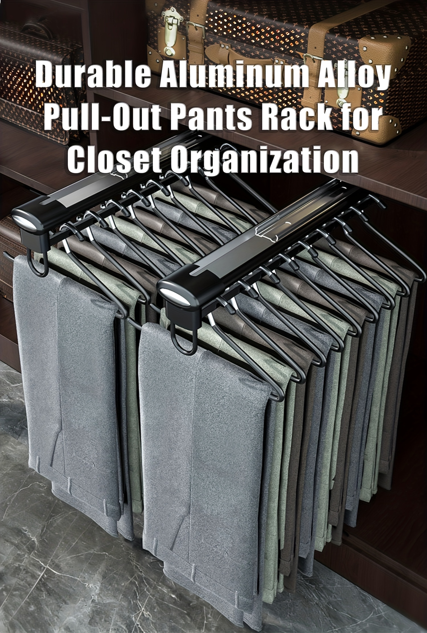 Space-Saving Top-Mount Telescopic Pant Organizer - Adjustable Aluminum Closet Storage Rack with Small Space Shelves, Easy Installation, Compact & Durable, Ideal for Apartment Closets, Closet Organization | Modern Closet Organizer | Adjustable Rods, Closet Organizers And Storage, Mounted Closet Systems