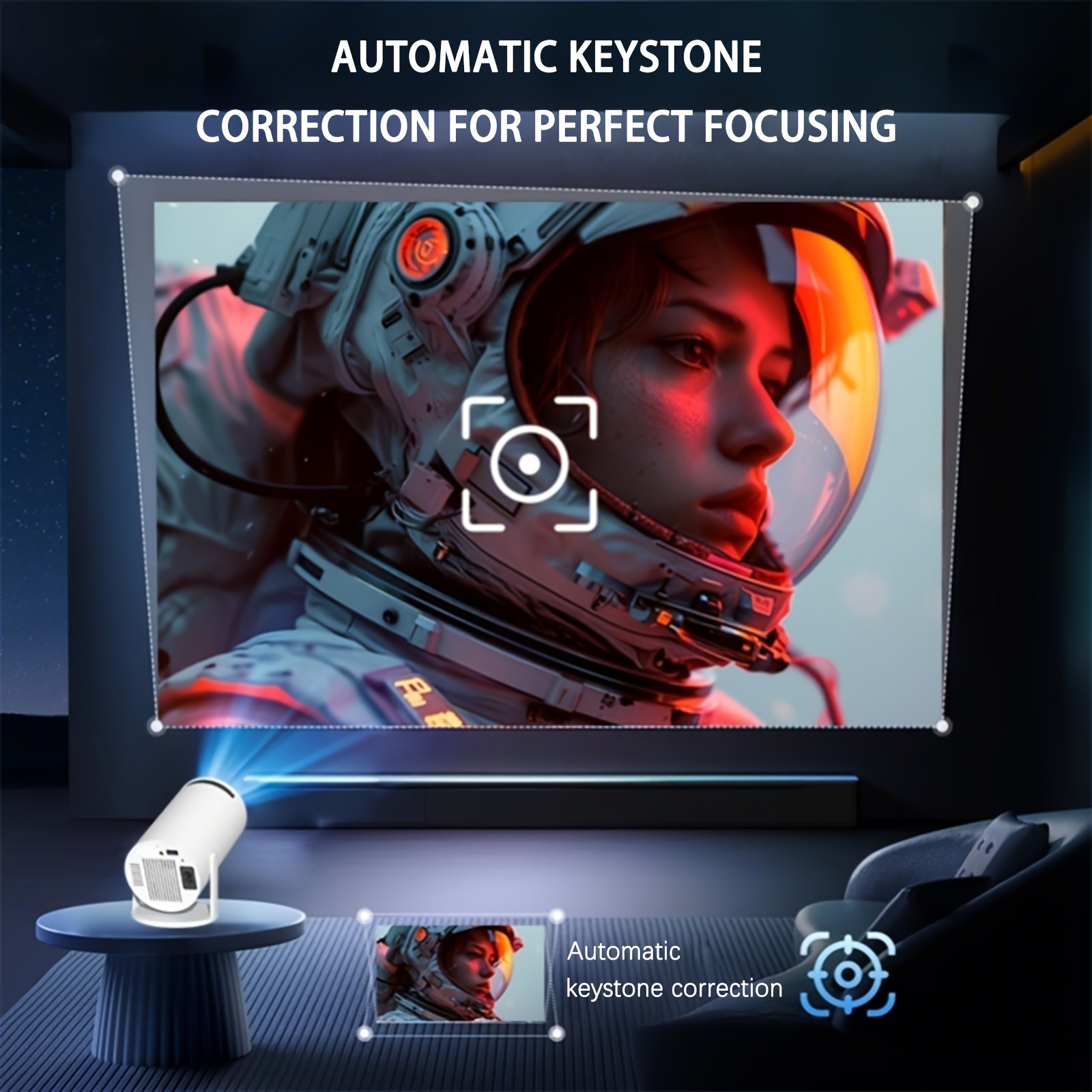 Smart Mini Projector with Android 11, Native 720P And 4K Support, WiFi 6 And BT5.0, Automatic Keystone Correction, Portable Projector for Home Theater, Outdoor Movies And Games