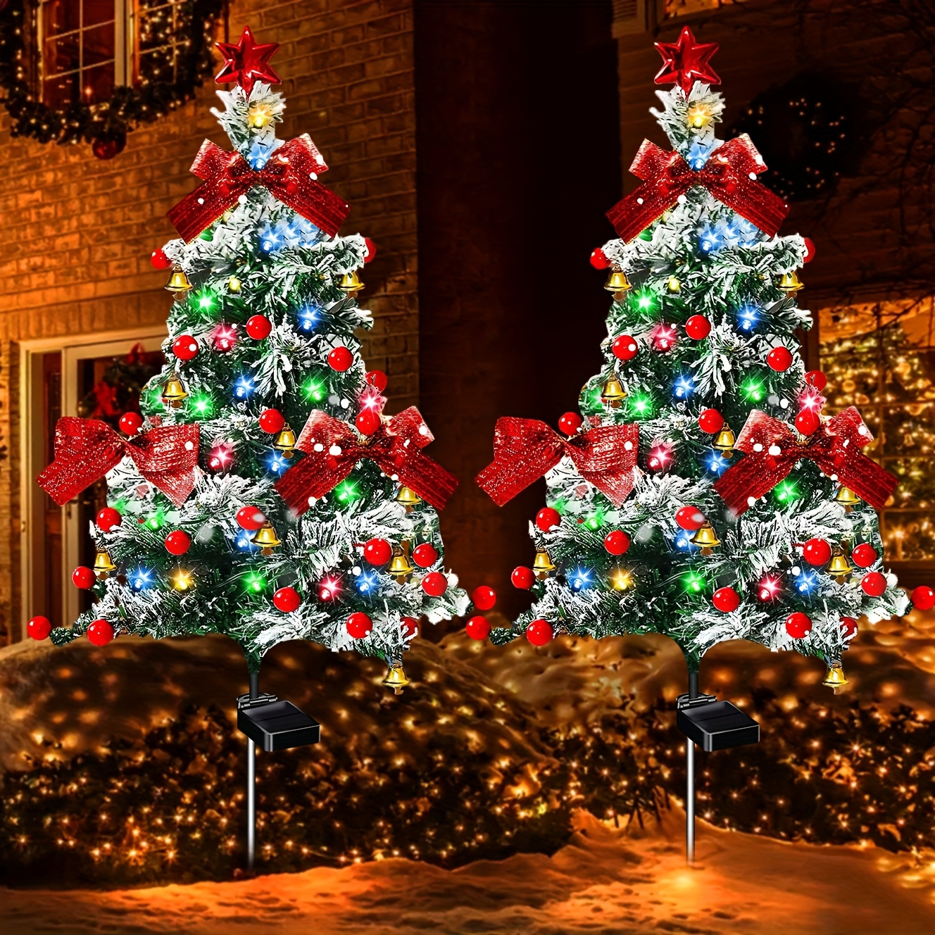 Image of 2-pack Christmas Tree Solar Garden Stake Lights Outdoor, Christmas Courtyard Decoration Multicolor Led Solar Stakes For Path Lawn Yard Christmas Decor (), Ambient Light, Yard Light