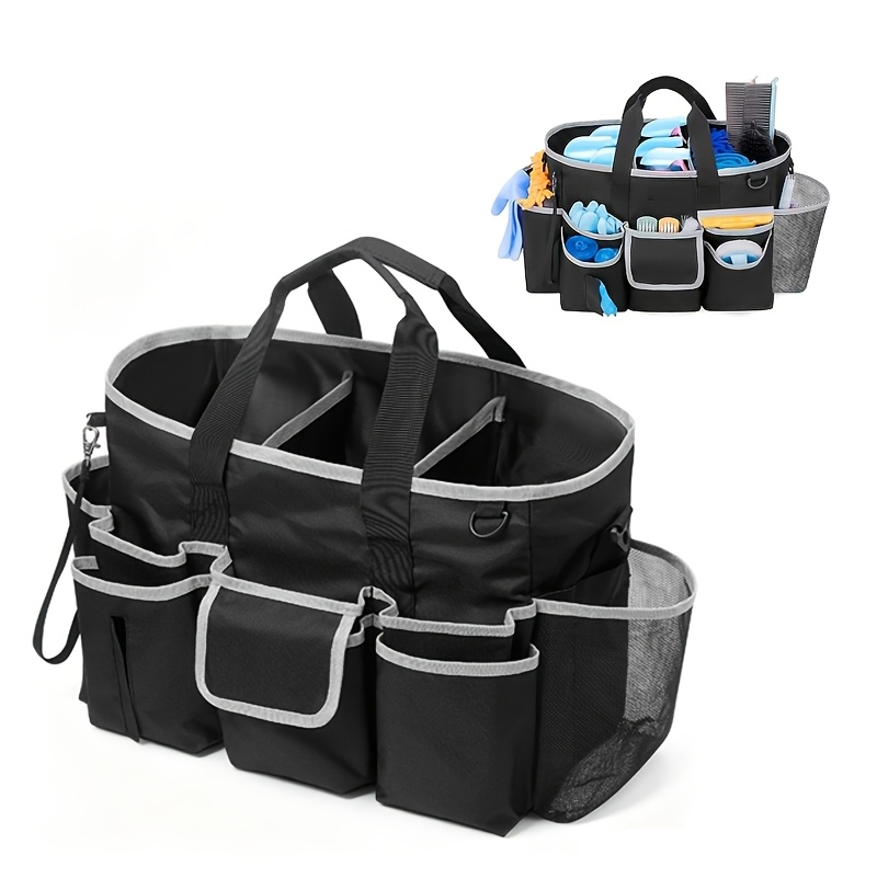 TEMU Sac de rangement pour nettoyage avec poignée et bandoulière, organisateur de fournitures de nettoyage pour de nettoyage avec 3 compartiments et