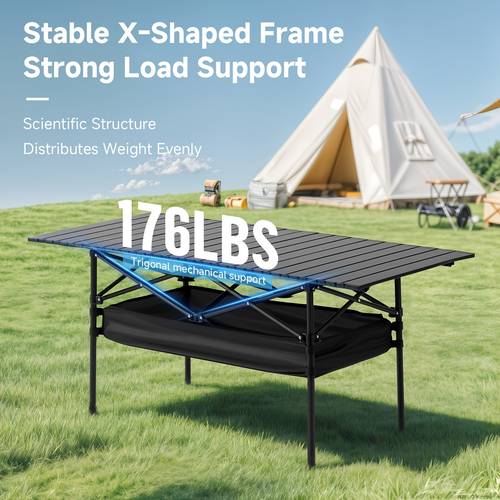 95cm folding outdoor table outdoor table with mesh pocket portable folding outdoor table for picnic and bbq easy setup camping table black