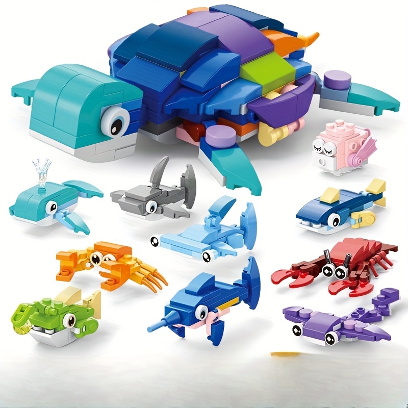 Image of 10-in-1 Mini Ocean Cute Creatures Series Building Block Set, Christmas Gift Assembly Toy, Marine Fish Series Model Building Blocks, Holiday Birthday Gift, Halloween Thanksgiving Gift Desktop Ornament