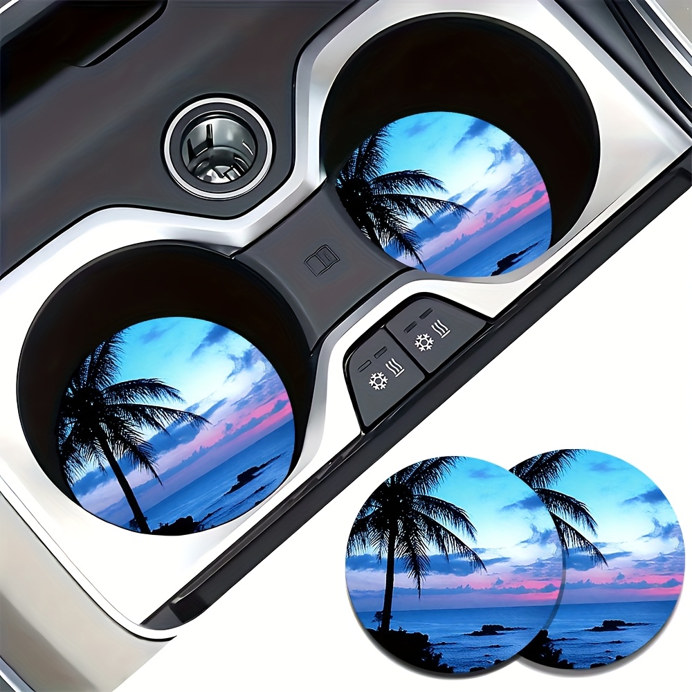 TEMU 2-pack & Coconut Tree Car Cup Holder Coasters - Non-slip Shockproof Rubber Drink Coasters With Vibrant Design, Durable Car Accessories & Unique Gift For
