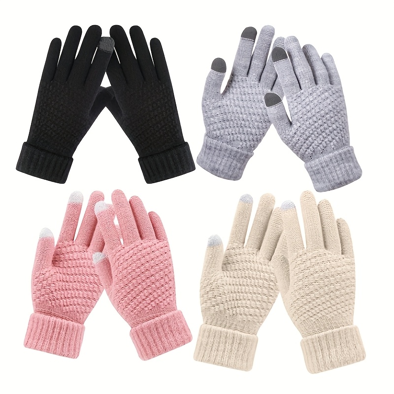 TEMU 4 Pairs Women's Touchscreen Winter Gloves With Phone-friendly Operation, Warm Elastic Cuffs & - Weather Gloves For Smartphone Use, Ideal