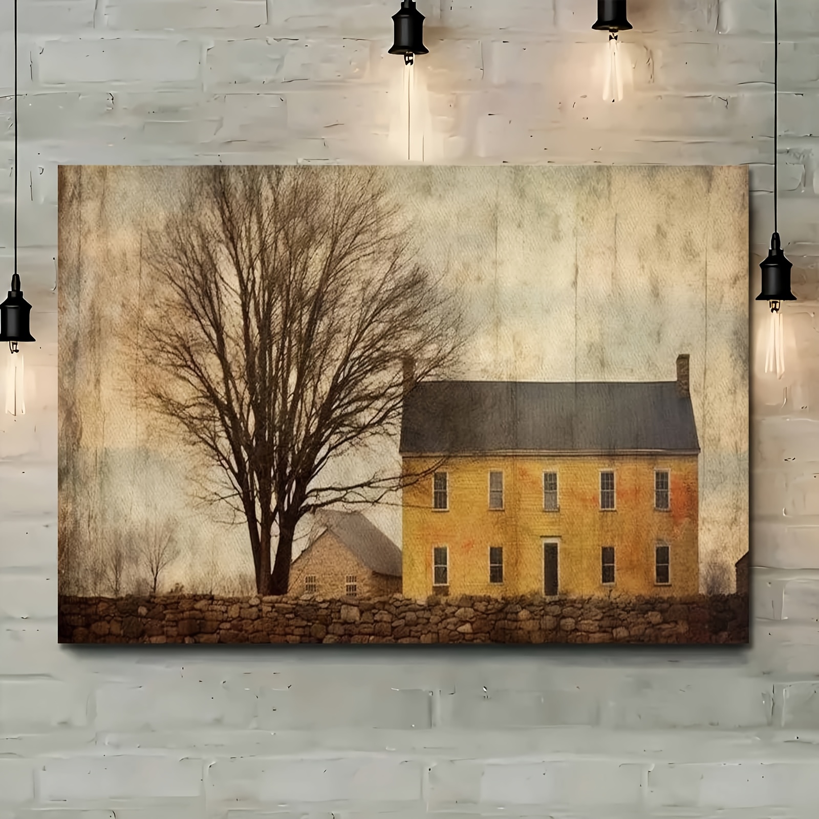 TEMU 2d Flat, 2d Flat, 1pc Christmas Canvas Artwork - Rustic Autumn Wall Decoration With A Wooden Frame, Panoramic Framed Canvas Suitable For Living