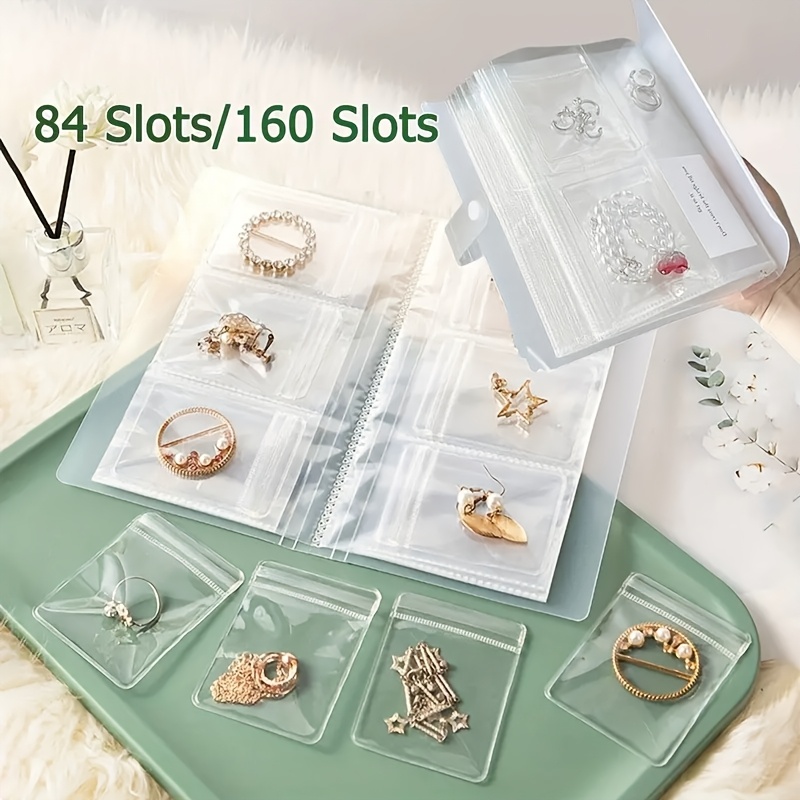 

1 Set Jewelry Organizer With 84/160 Slots For Earrings, Rings, Bracelets, And Necklaces - Transparent Anti-oxidation Storage Bags For Jewelry Protection