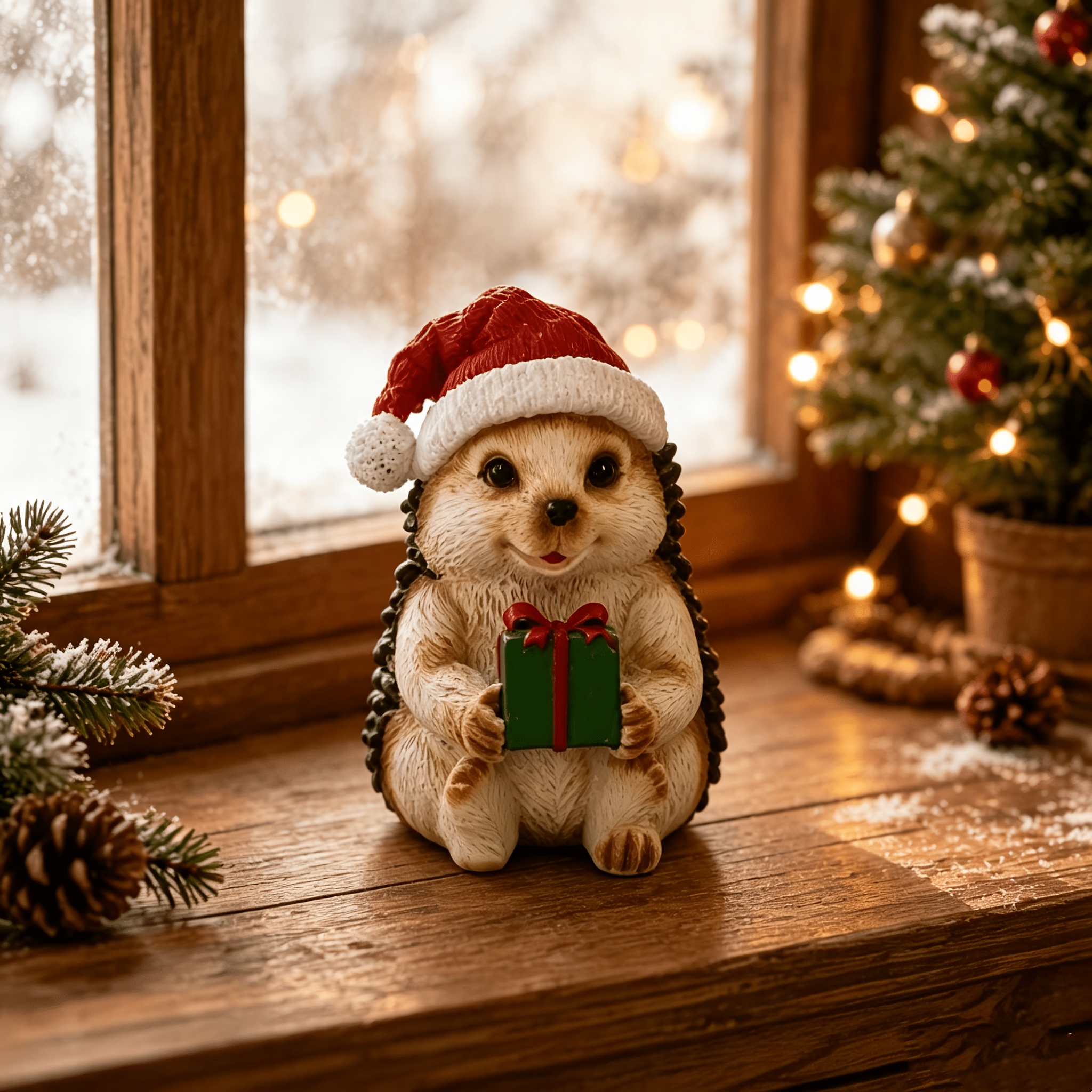 TEMU Hodao Winter Christmas Style Hedgehog Statue, Holiday Decor For Fireplace Or Windowsill, Ideal Christmas Gift For Children
